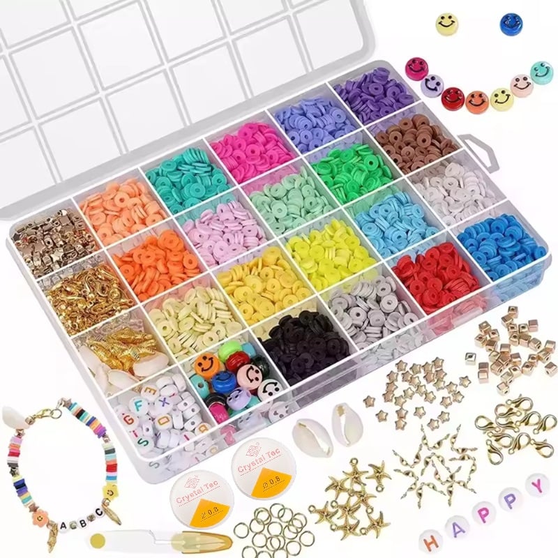 6mm Polymer Clay Beads Kit Flat Round Spacer Letter Beads DIY Jewelry Making Set