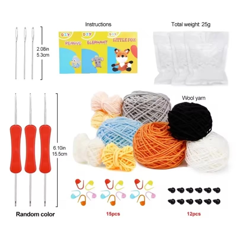 Cute Animal Crochet Kit Starter DIY Crochet Keychain Crochet Doll Material Set