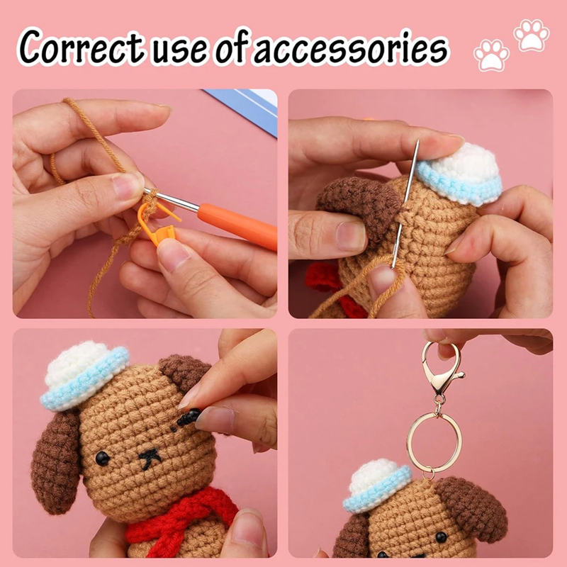 Crochet Animal Dog Kits Handwork Knit Yarn Needles DIY Plush Doll Pendant Set