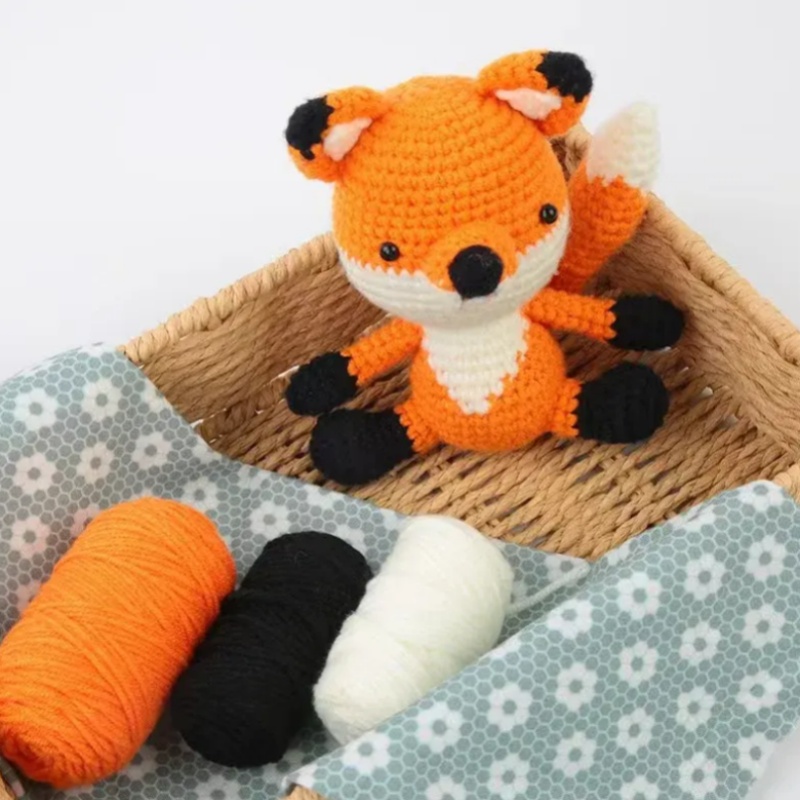 Beginner DIY Crochet Knit Kits Cartoon Fox Pendant Doll Material Accessories Set