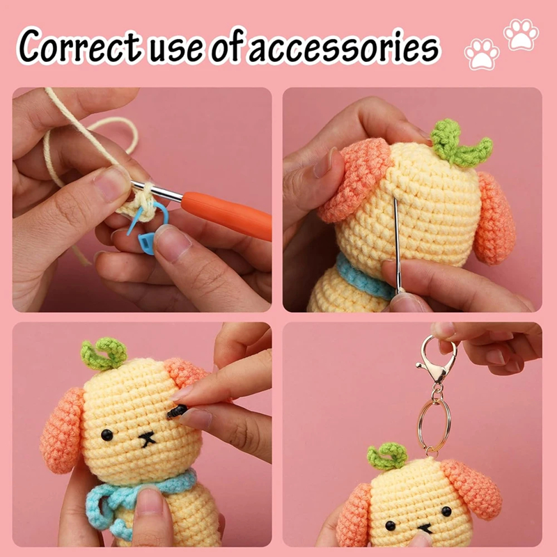 Crochet Animal Dog Kits Handwork Knit Yarn Needles DIY Plush Doll Pendant Set