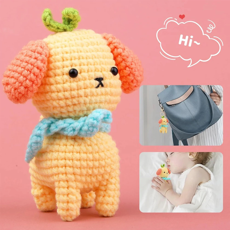 Lovely Crochet Dog Doll Weaving Set for beginners DIY knitting pendant keychain Kit