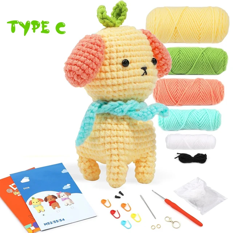 Lovely Crochet Dog Doll Weaving Set for beginners DIY knitting pendant keychain Kit