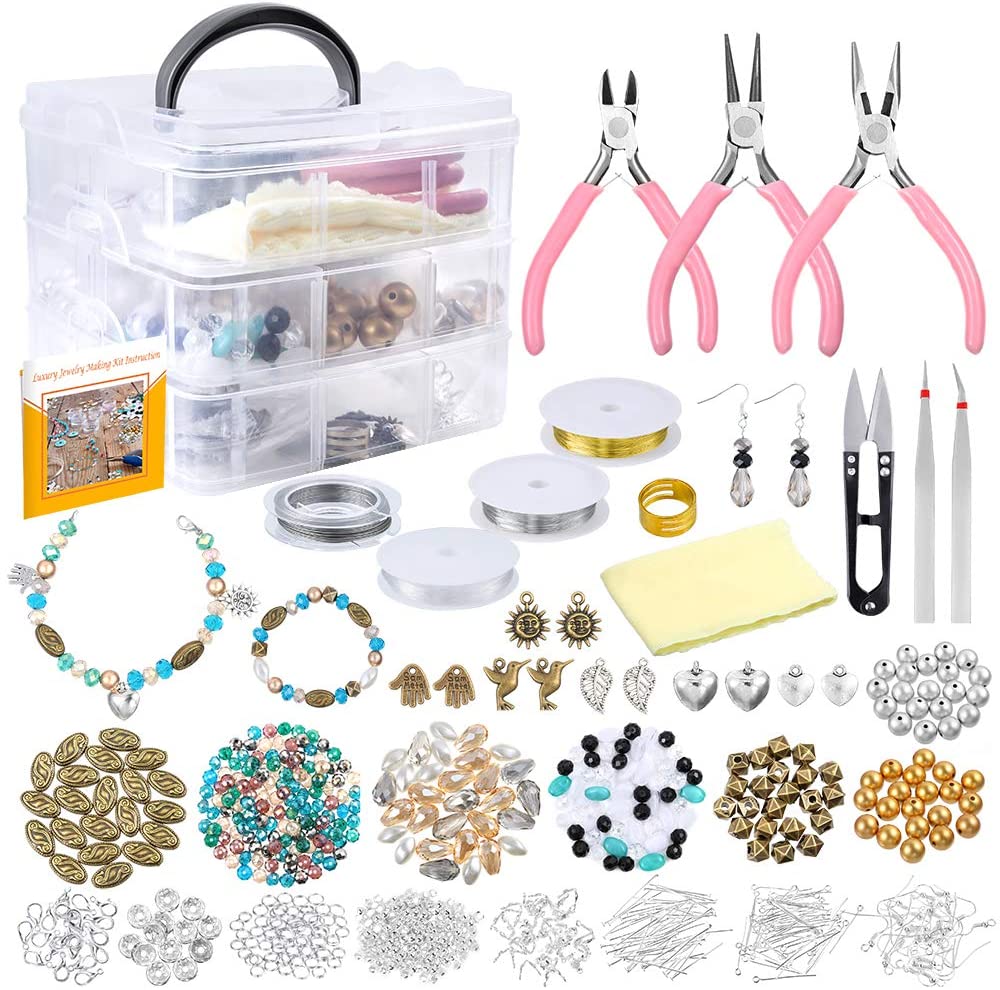 Jewelry Making kits Beads Findings Pliers Cutters Tweezers Tools DIY Jewelry Set