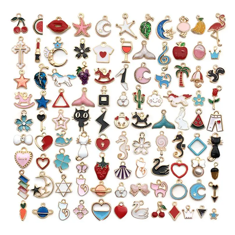 Gold Plated Enamel Pendants Set DIY Necklace Earrings Jewelry Making Bulk Charms