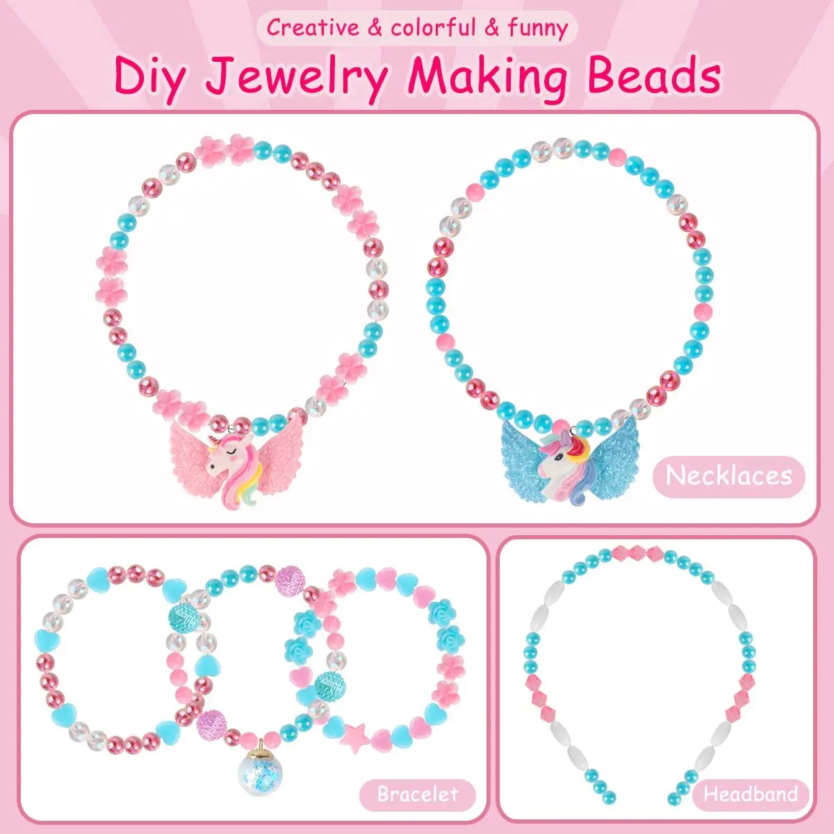 Pink & Blue Color Kids Bracelet Jewelry Art Craft Kits DIY Bracelet Making Sets