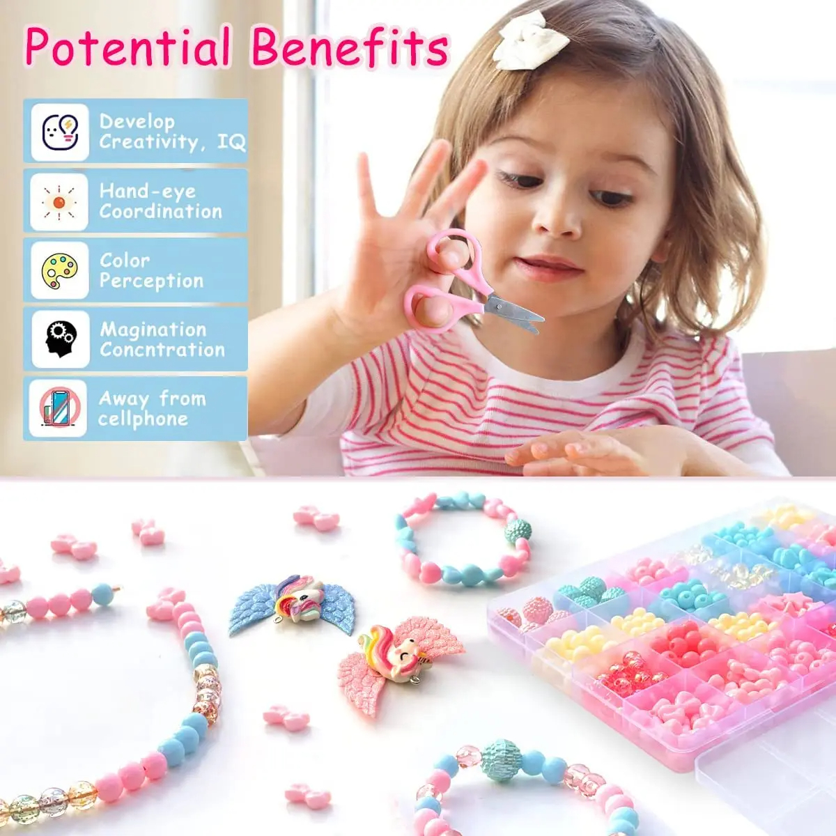 Pink & Blue Color Kids Bracelet Jewelry Art Craft Kits DIY Bracelet Making Sets