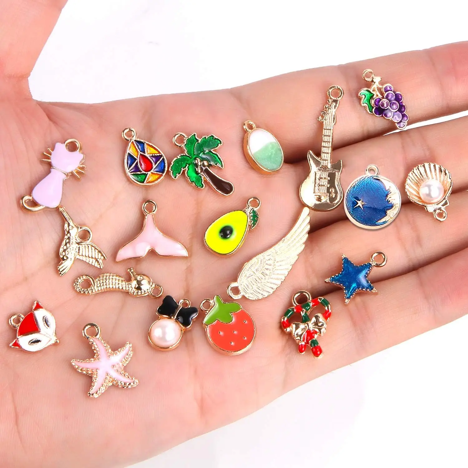 Gold Plated Enamel Pendants Set DIY Necklace Earrings Jewelry Making Bulk Charms