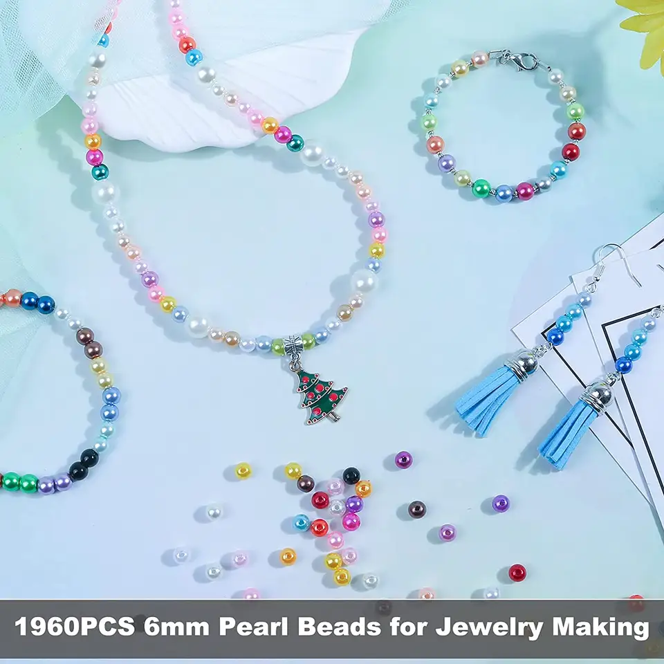 Colorful Acrylic Pearl Beads Kits GIrl DIY Artificial Pearl Jewelry Beaded Set