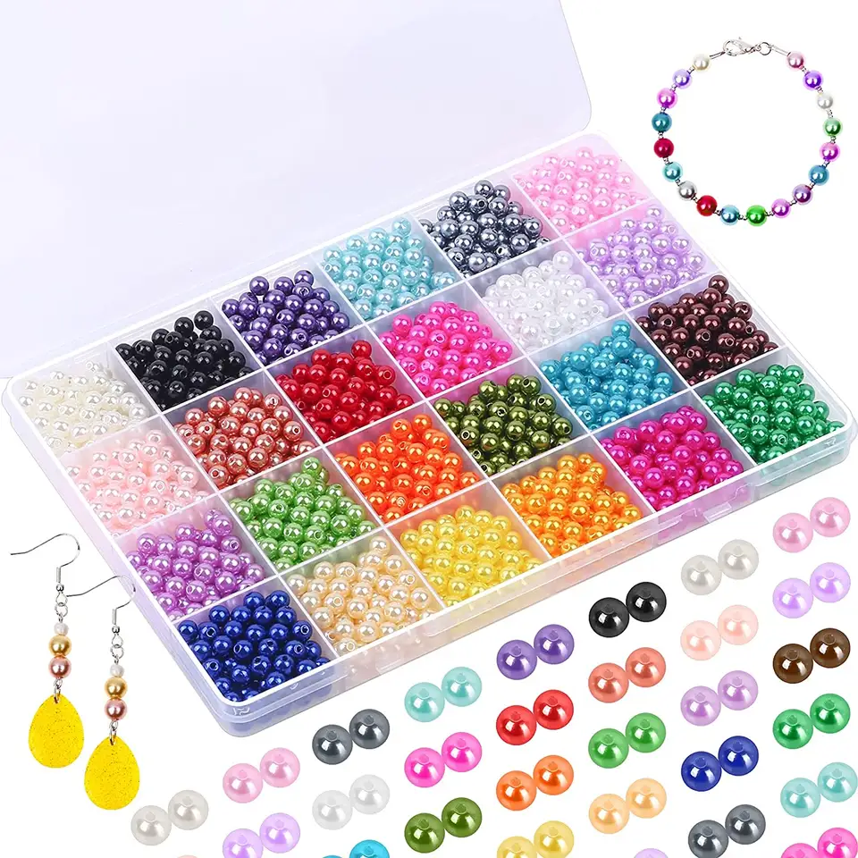 Colorful Acrylic Pearl Beads Kits GIrl DIY Artificial Pearl Jewelry Beaded Set