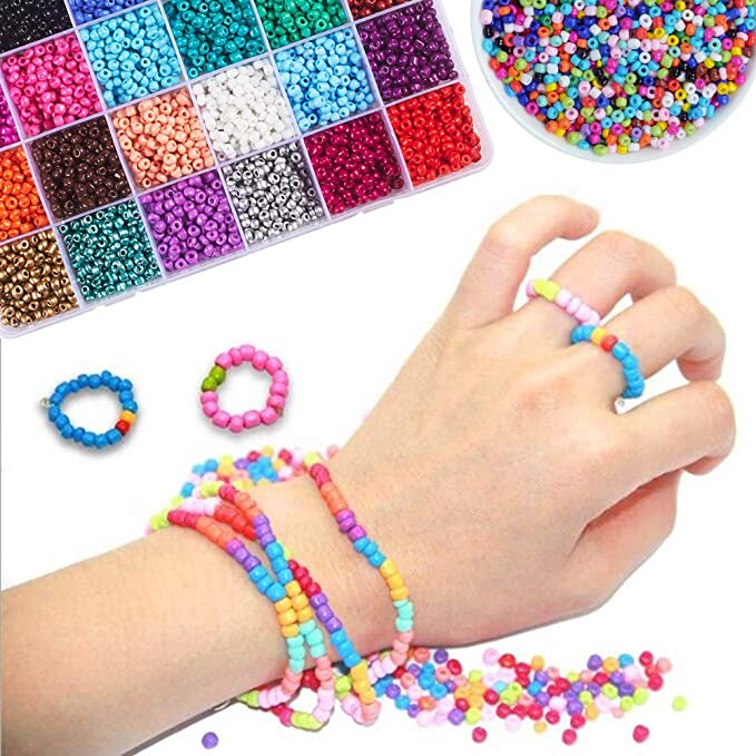 Glass Solid Seed Beads Rice Beads for Jewelry DIY Making Stretchy Bracelet Kits