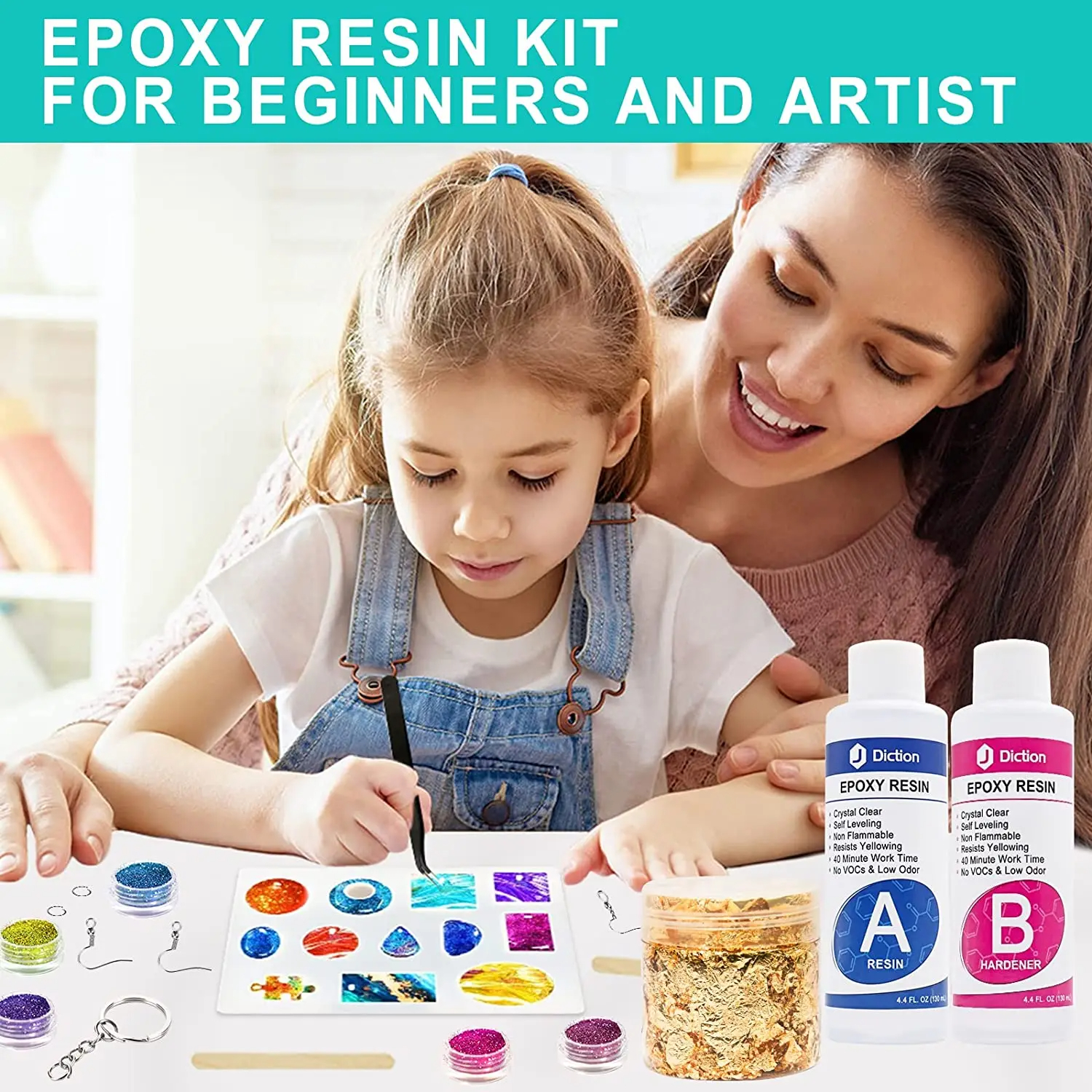 AB Resin Glue Kit DIY Jewelry Pendant with Silicone Mold Epoxy Resin Coating Set