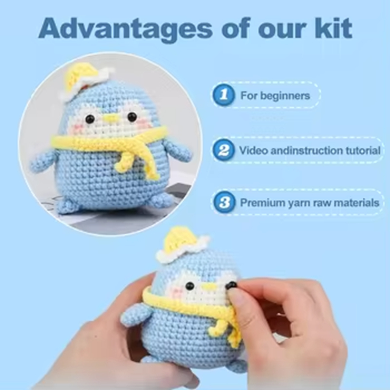 DIY Handmade Cartoon Style Penguin Crochet Kit DIY Knitted Animal Yarn Plush Toy for Kids for Beginner Learners