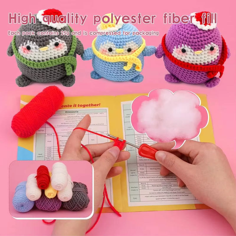 Cute Cartoon Style Penguin Crochet Kit for Starter DIY Knitting Keychain with Crochet Tools Set