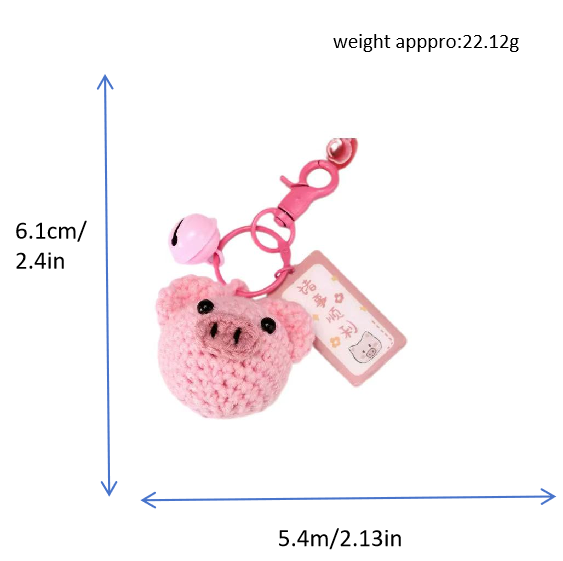 Crochet Pink Pig Keychain Cute Charm