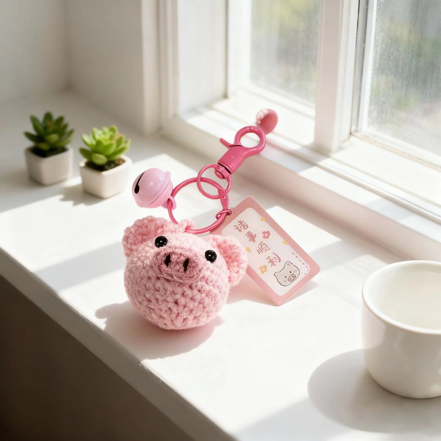 Crochet Pink Pig Keychain Cute Charm