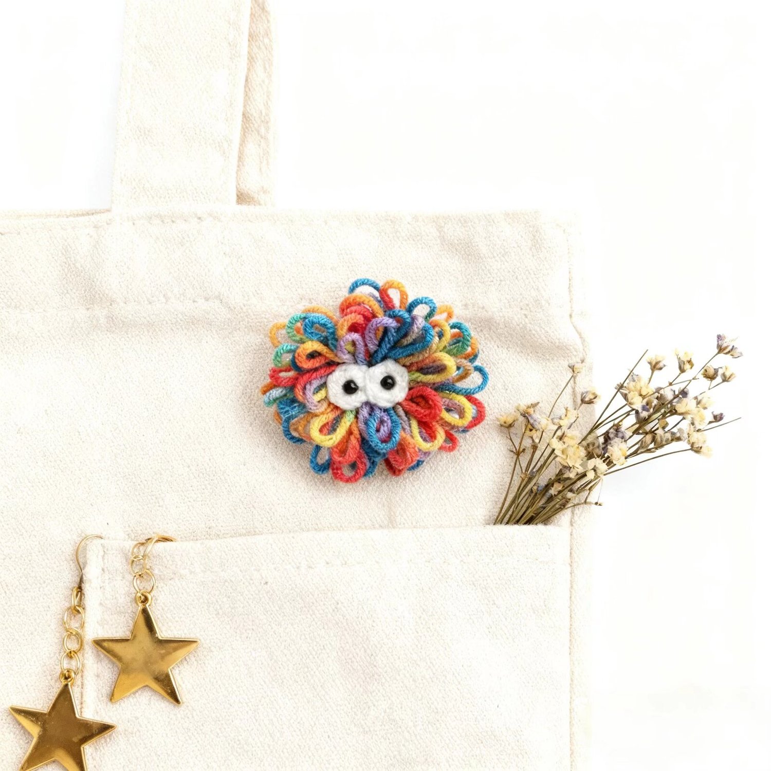 Rainbow Yarn Loop Brooch Pin