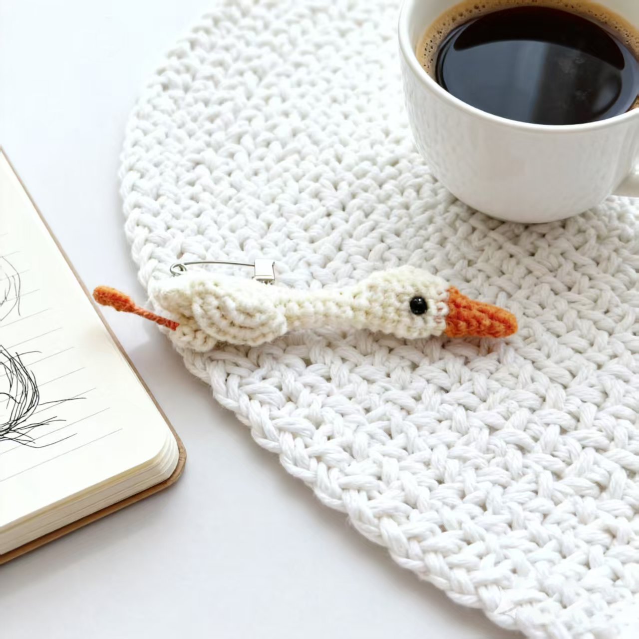 Crochet Duck Goose Brooch Pin