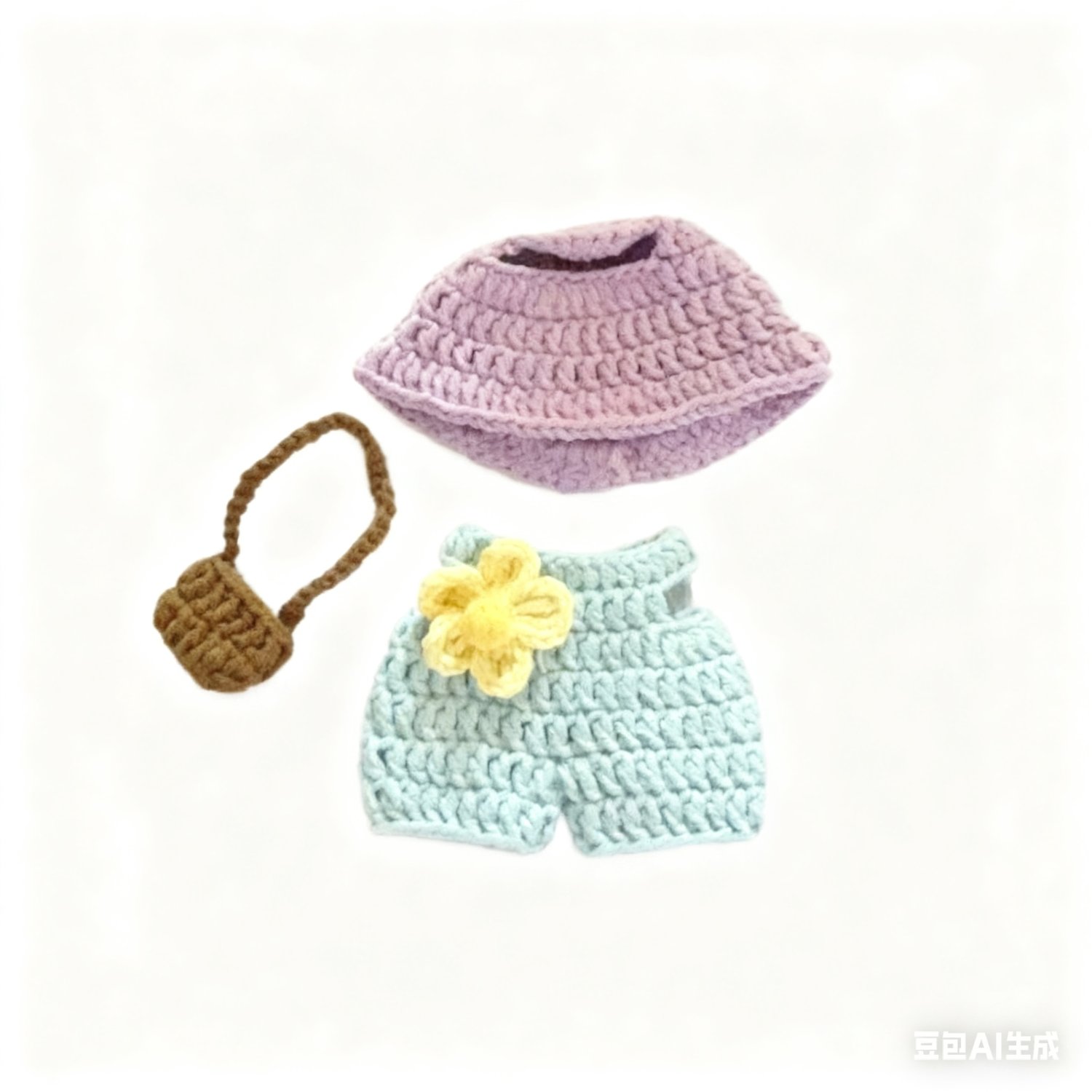 Crochet Doll Outfit Hat Shorts Bag