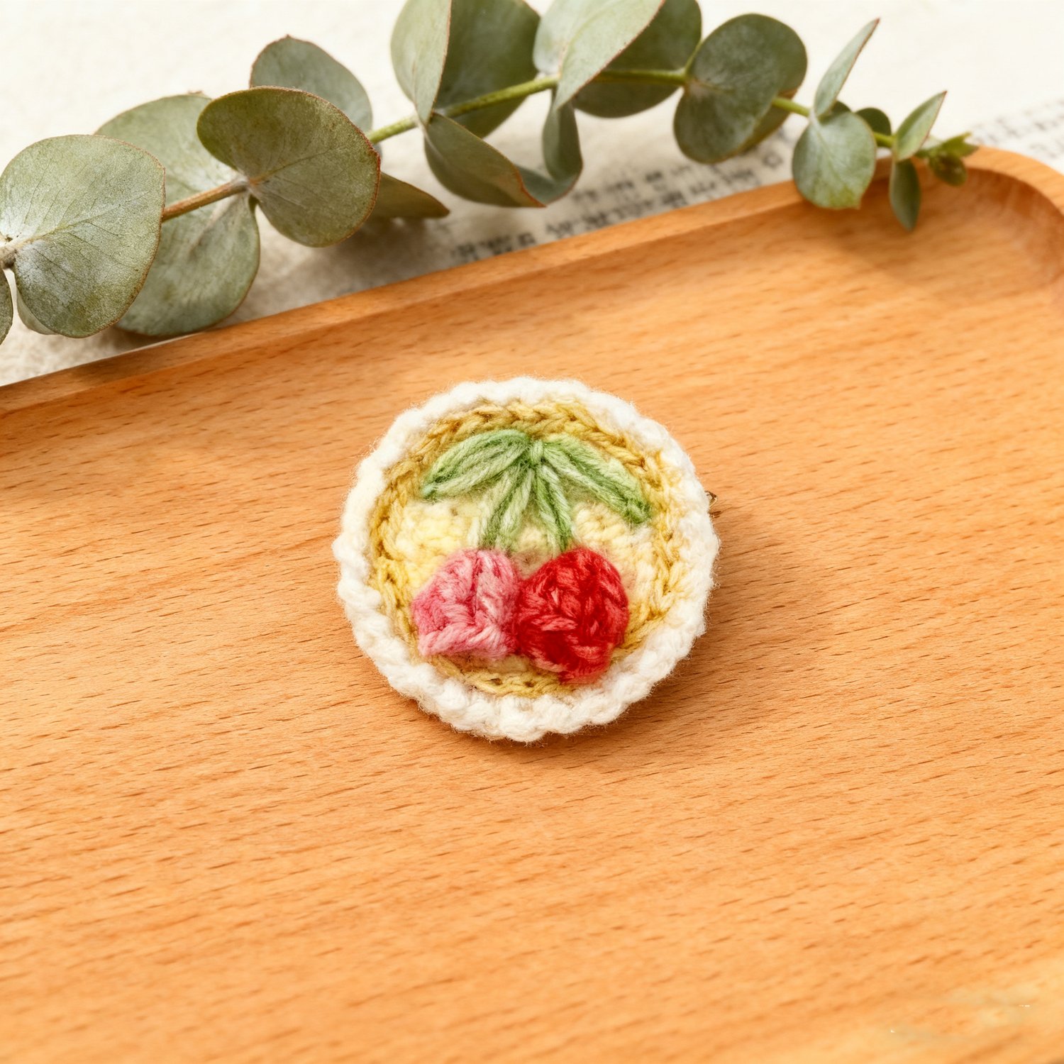 Crochet Cherry Brooch Fruit Pin