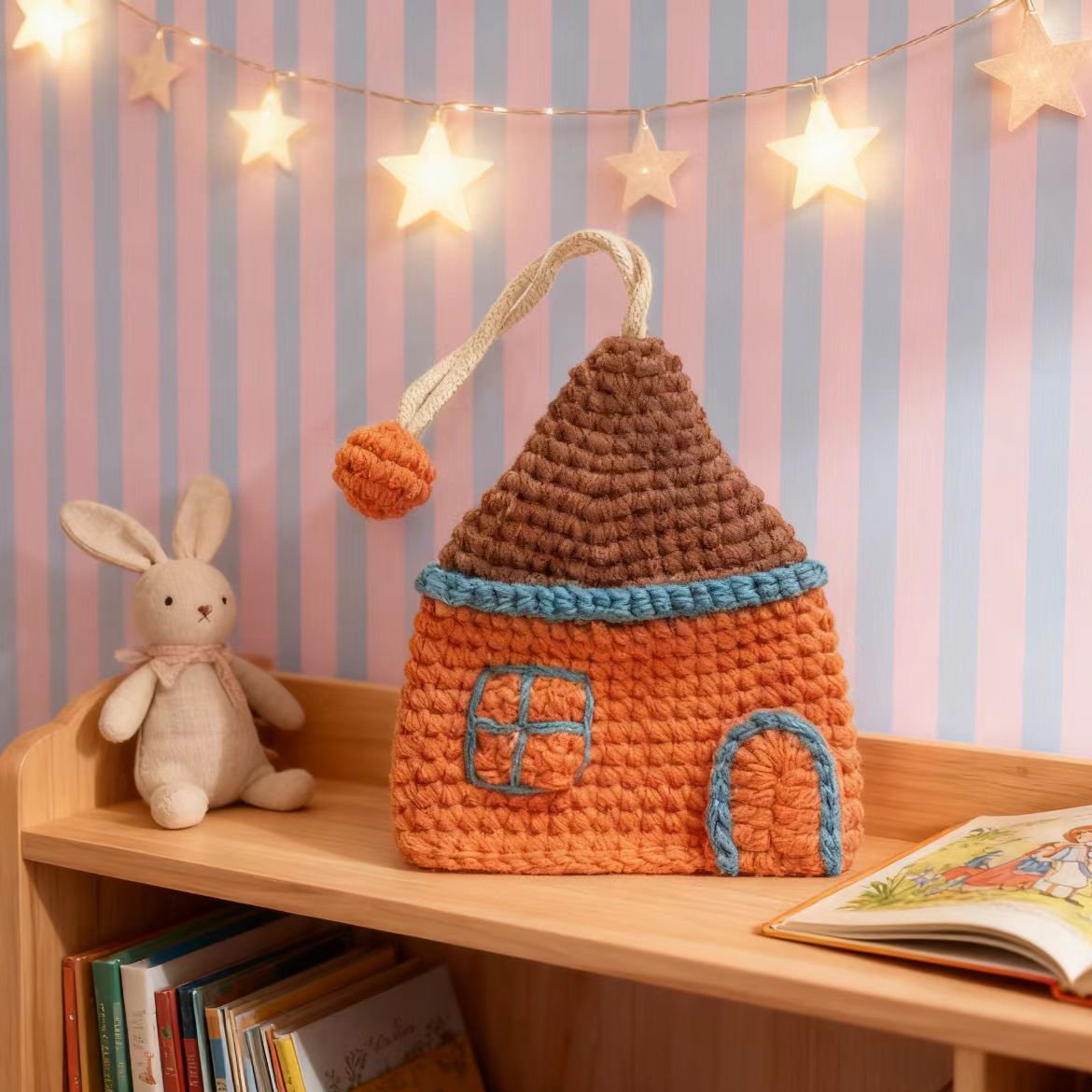 Crochet Cottage House Keychain Charm