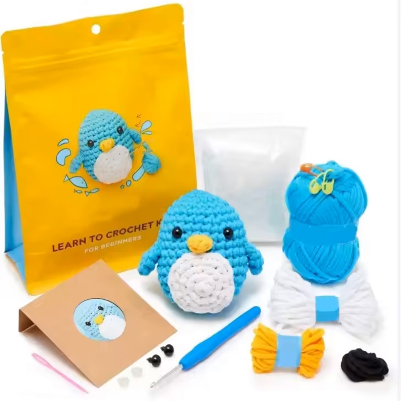 Crochet Penguin Doll Kits For Beginners DIY Knit Cartoon Animal Pendant Keychain