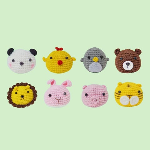 8-Piece Animal Crochet Kit DIY Amigurumi Plush Set with Yarn Tutorial Handmade Keychain Gift for DIY Art Craft Kit