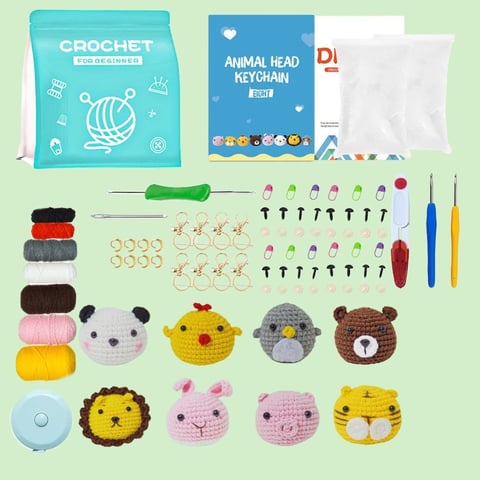 8-Piece Animal Crochet Kit DIY Amigurumi Plush Set with Yarn Tutorial Handmade Keychain Gift for DIY Art Craft Kit