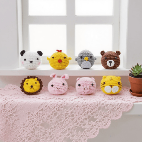 8-Piece Animal Crochet Kit DIY Amigurumi Plush Set with Yarn Tutorial Handmade Keychain Gift for DIY Art Craft Kit