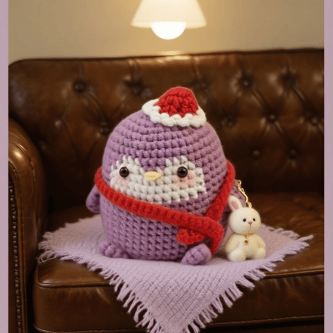 Kawaii Handmade Crochet Penguin Plush DIY Kit in Purple Shades Complete Amigurumi Craft Supplies with Step-by-Step Guide
