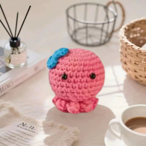 3-Color Octopus Animal Crochet Kit DIY Amigurumi Plush Set with Yarn Handmade Keychain Gift for Easy Crochet Craft Project