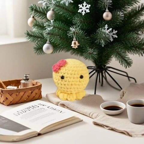 3-Color Octopus Animal Crochet Kit DIY Amigurumi Plush Set with Yarn Handmade Keychain Gift for Easy Crochet Craft Project