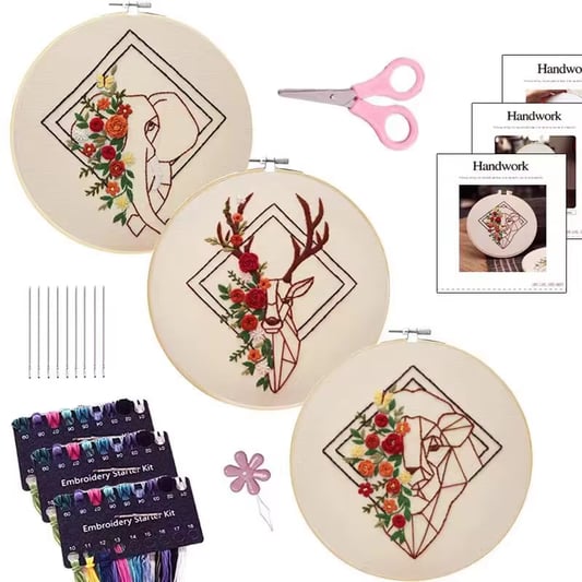 Geometric Animal Embroidery Set Novice DIY Live Room Hang Painting Cross-Stitch