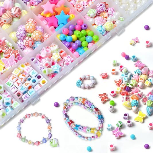 Colorful Mixed Acrylic Beads Kit Kids Hairband and Jewelry DIY Making Beaded Set