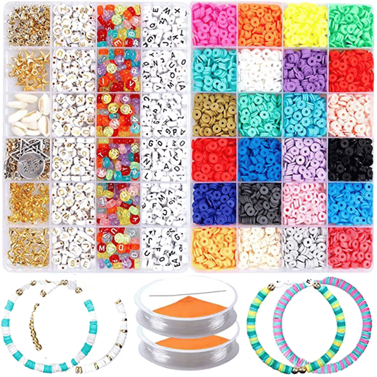 24 Colors Polymer Clay Beads Kit with 7x3mm Letter Beads DIY Jewelry Kaking Kits