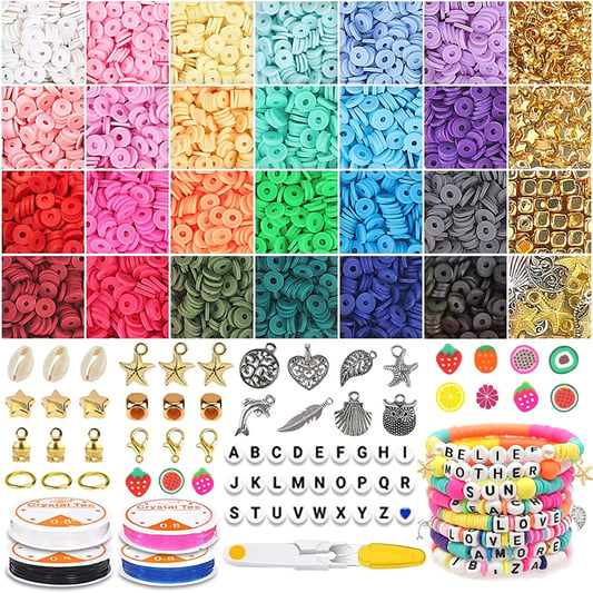 6mm Flat Round Clay Beads Kit DIY Beaded Jewelry Making Craft Supplies 24 Color Polymer Clay Beads Set