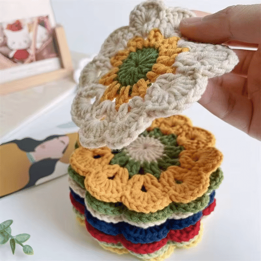 Yarn Woven Coaster Three Colors of DIY Crochet Drink Cup Pad for Home Decoration