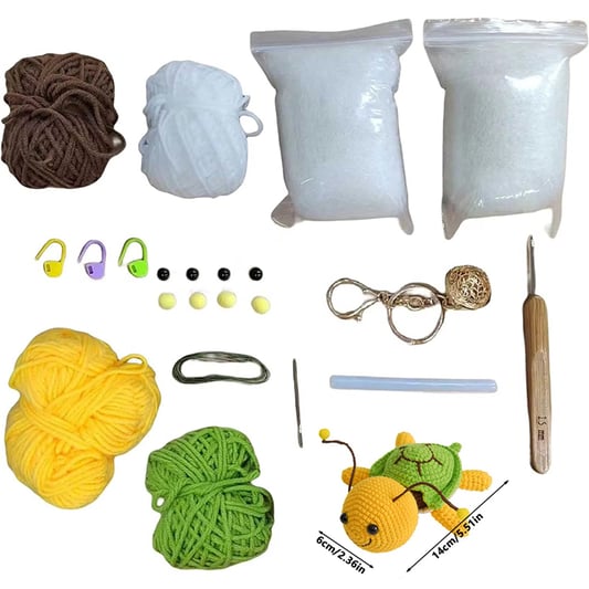 Crochet Material Kit for Beginners Yarn DIY Making Cute Turtle Doll Weaving Set