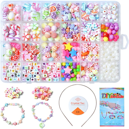 Colorful Mixed Acrylic Beads Kit Kids Hairband and Jewelry DIY Making Beaded Set