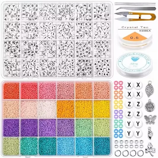 Color Glass Seed Beads and 7*4mm Letter Beads Set DIY Jewelry Making Crafts Kits