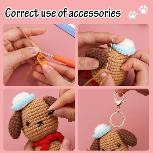 Lovely Crochet Dog Doll Weaving Set for beginners DIY knitting pendant keychain Kit