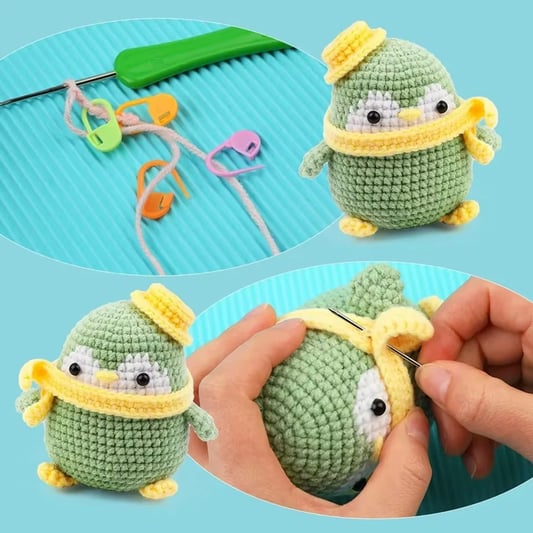 High Quality DIY Crochet Animal Kit for Beginners Exquisite Green Penguin Plush Material DIY Knitting Mini Size Customizable Wea