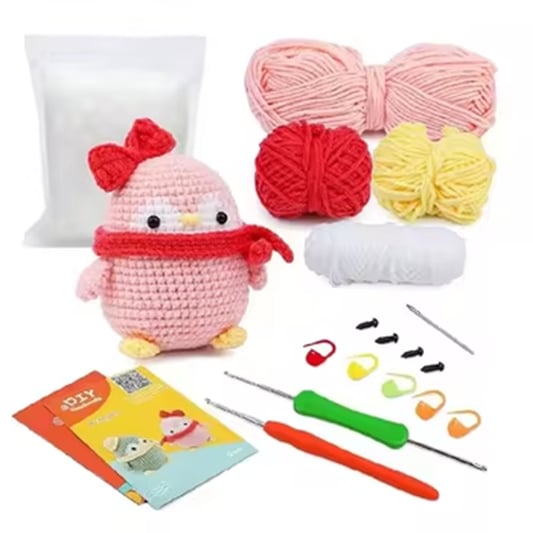 Crochet Animal Kit Includes Cotton Yarn and Hooks Polyester Fiber with Step-by-Step Video Instructions DIY Knitting Set