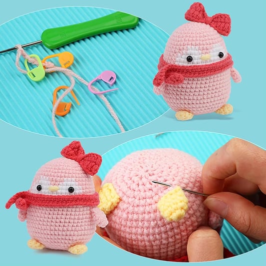 Crochet Animal Kit Includes Cotton Yarn and Hooks Polyester Fiber with Step-by-Step Video Instructions DIY Knitting Set