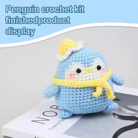 DIY Handmade Cartoon Style Penguin Crochet Kit DIY Knitted Animal Yarn Plush Toy for Kids for Beginner Learners