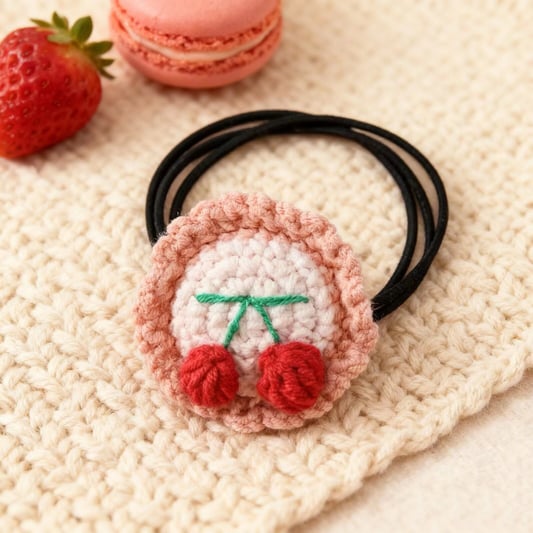 Crochet Cherry Hair Tie