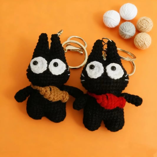 Crochet Black Cat Keychain Plush