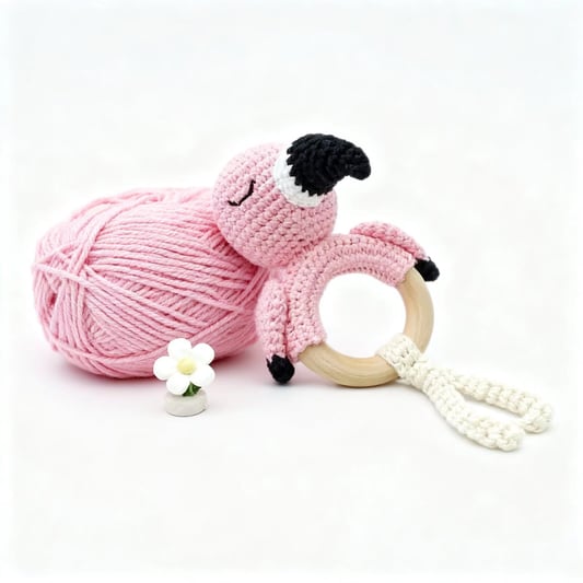 Crochet Flamingo Doll Rattle Handmade Decor