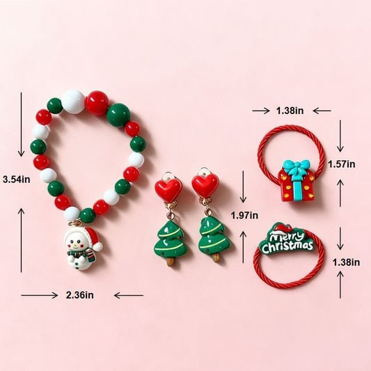 Christmas Kids Hair Ties Bracelet Set Red Green