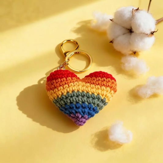 Crochet Rainbow Heart Ornament Handmade